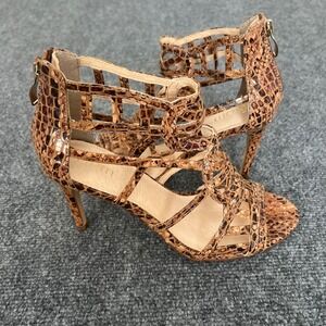 Eram Snakeskin Print Gladiator Stiletto Heels Brown Metallic Strappy‎ Sandals 39
